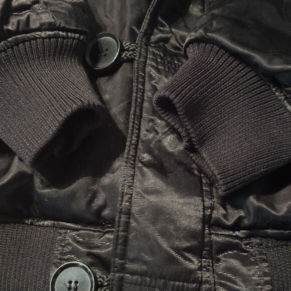 Southpole Women's M VTG Y2K Hooded Puffer Bomber Jacket Fur Trim Black Hip Hop - Picture 5 of 16